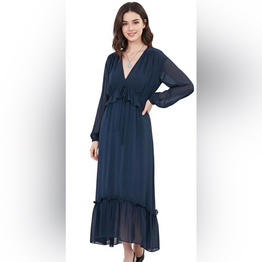 100% SILK! The Kooples Deep Blue Long Sleeve Dress - NWT-MSRP $715 - Size Small
